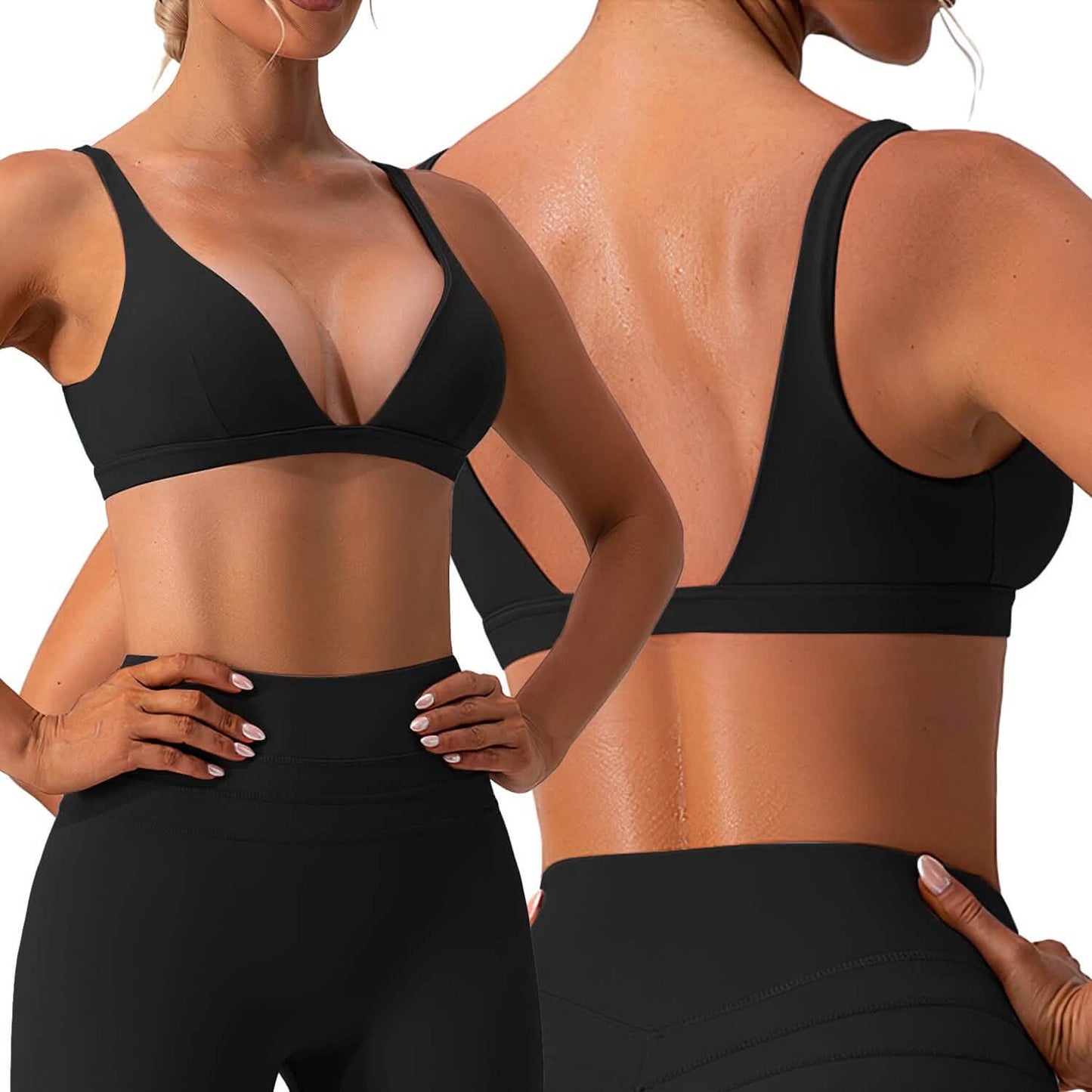 Women's Deep V-Neck U-Shaped Back Sports Bra