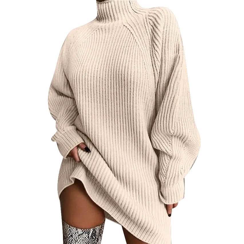 Women's Dress Sweater Dress Knitted Long Sleeve Loose Sweater Cardigans Turtleneck