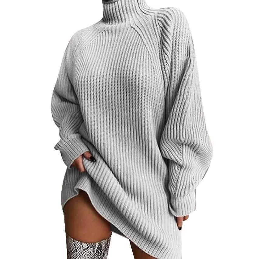 Women's Dress Sweater Dress Knitted Long Sleeve Loose Sweater Cardigans Turtleneck