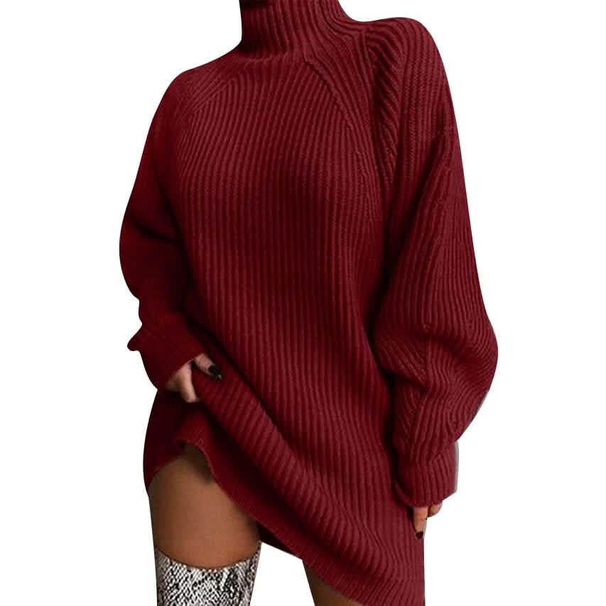 Women's Dress Sweater Dress Knitted Long Sleeve Loose Sweater Cardigans Turtleneck