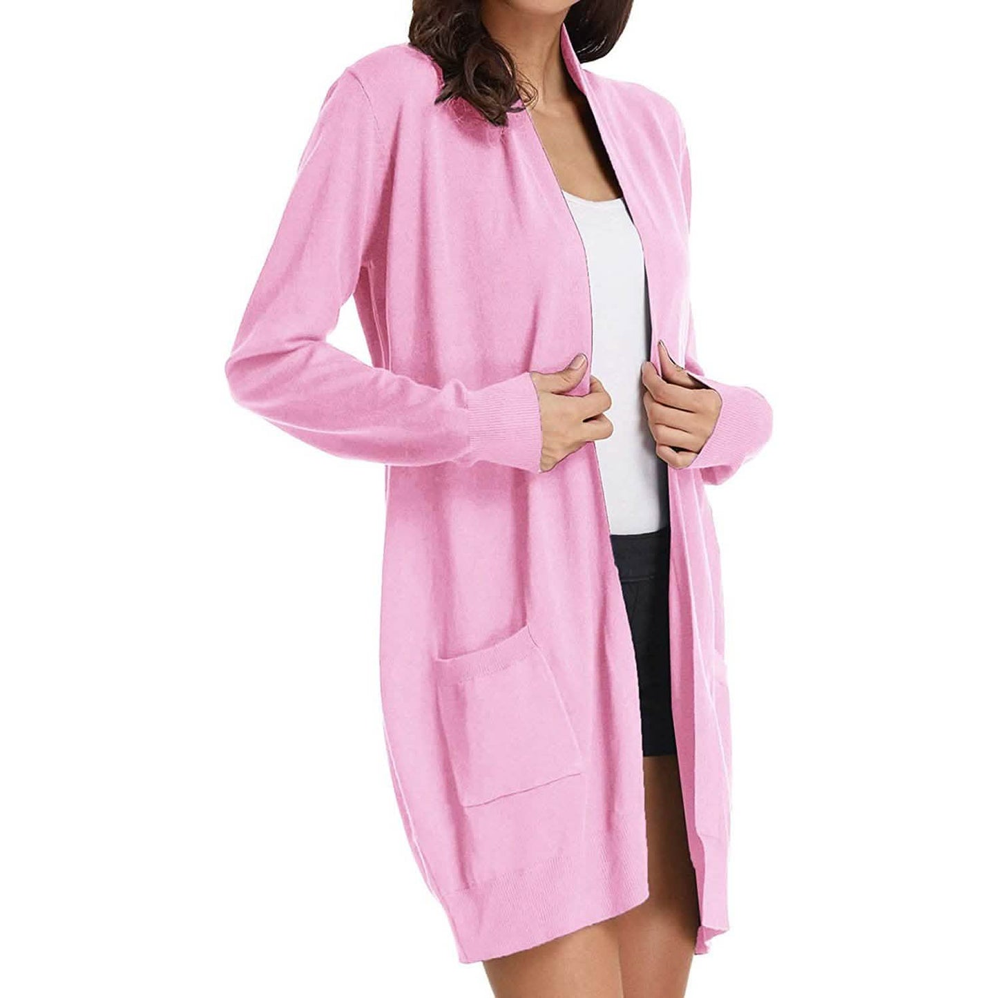 Women's Essential Solid Open Front Long Knited Cardigan Sweater