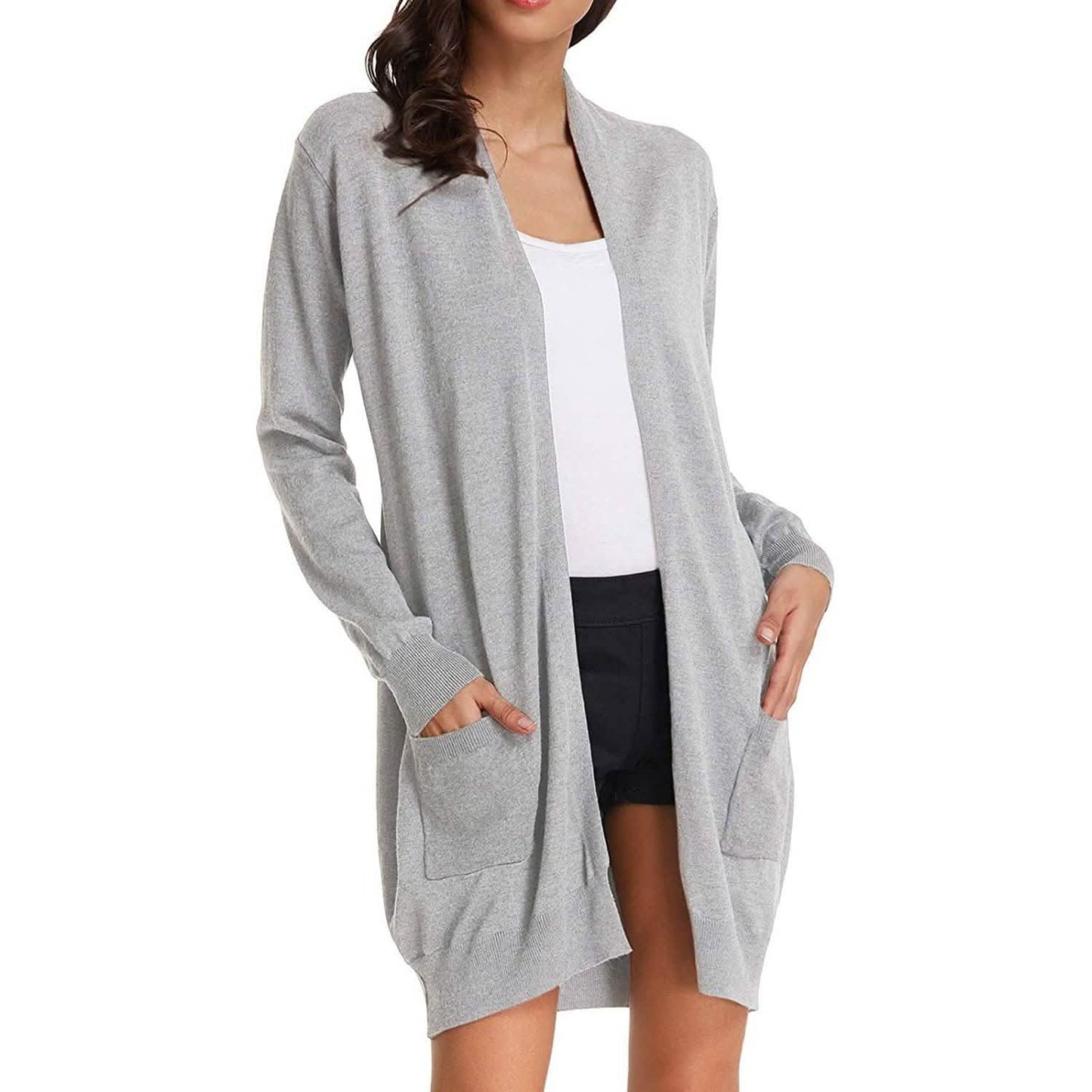 Women's Essential Solid Open Front Long Knited Cardigan Sweater
