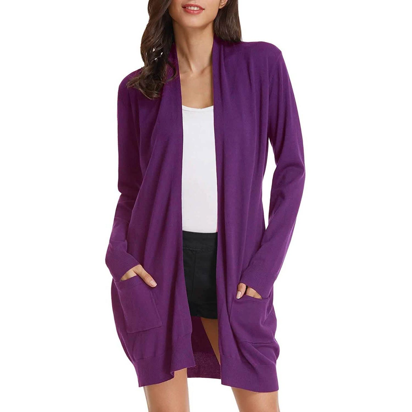 Women's Essential Solid Open Front Long Knited Cardigan Sweater