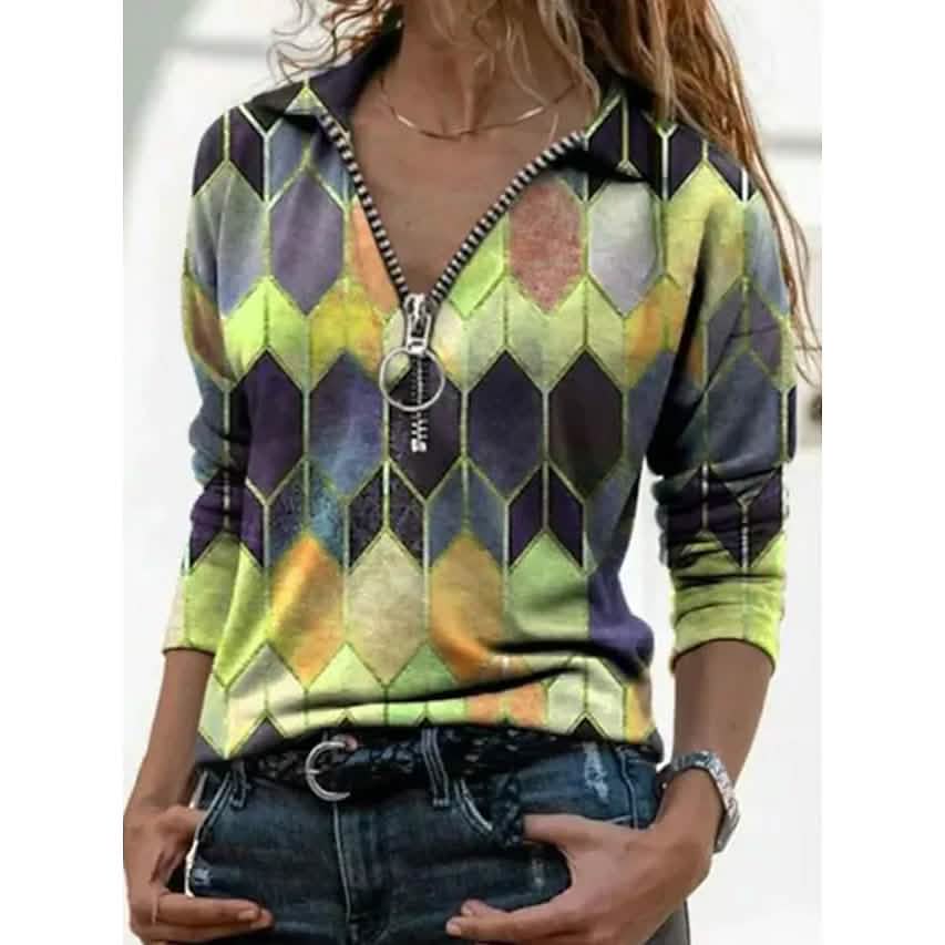 Women's Everyday V Neck Printed Long Sleeves