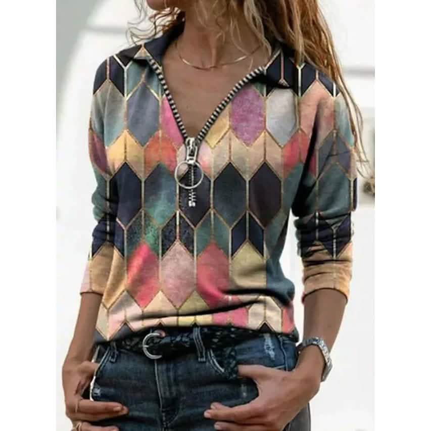 Women's Everyday V Neck Printed Long Sleeves