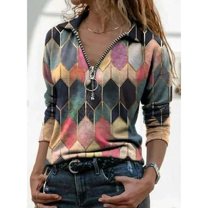 Women's Everyday V Neck Printed Long Sleeves