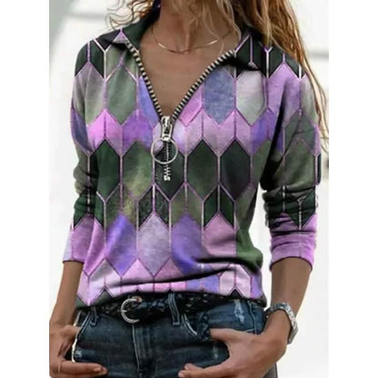 Women's Everyday V Neck Printed Long Sleeves