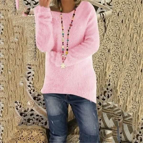 Women's Fashion Autumn and Winter Long Sleeve Knitted Sweaters Solid Color Warm Pullover Tops