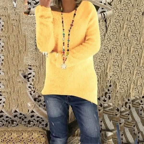 Women's Fashion Autumn and Winter Long Sleeve Knitted Sweaters Solid Color Warm Pullover Tops
