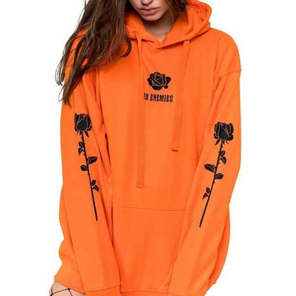 Women's Fashion Casual Tops Rose Print Warm Hoodies