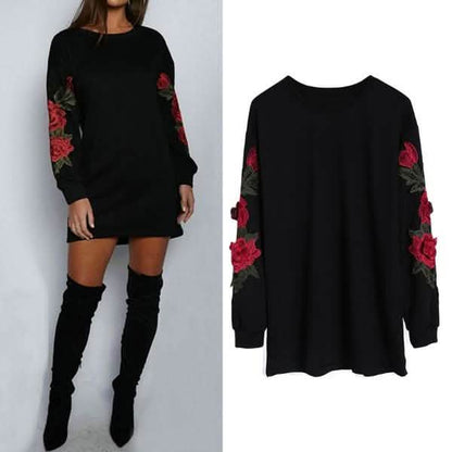 Women's Fashion Embroidery Long Sleeve Sweater Dress