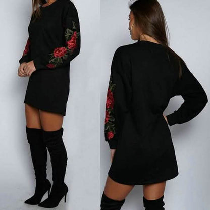 Women's Fashion Embroidery Long Sleeve Sweater Dress