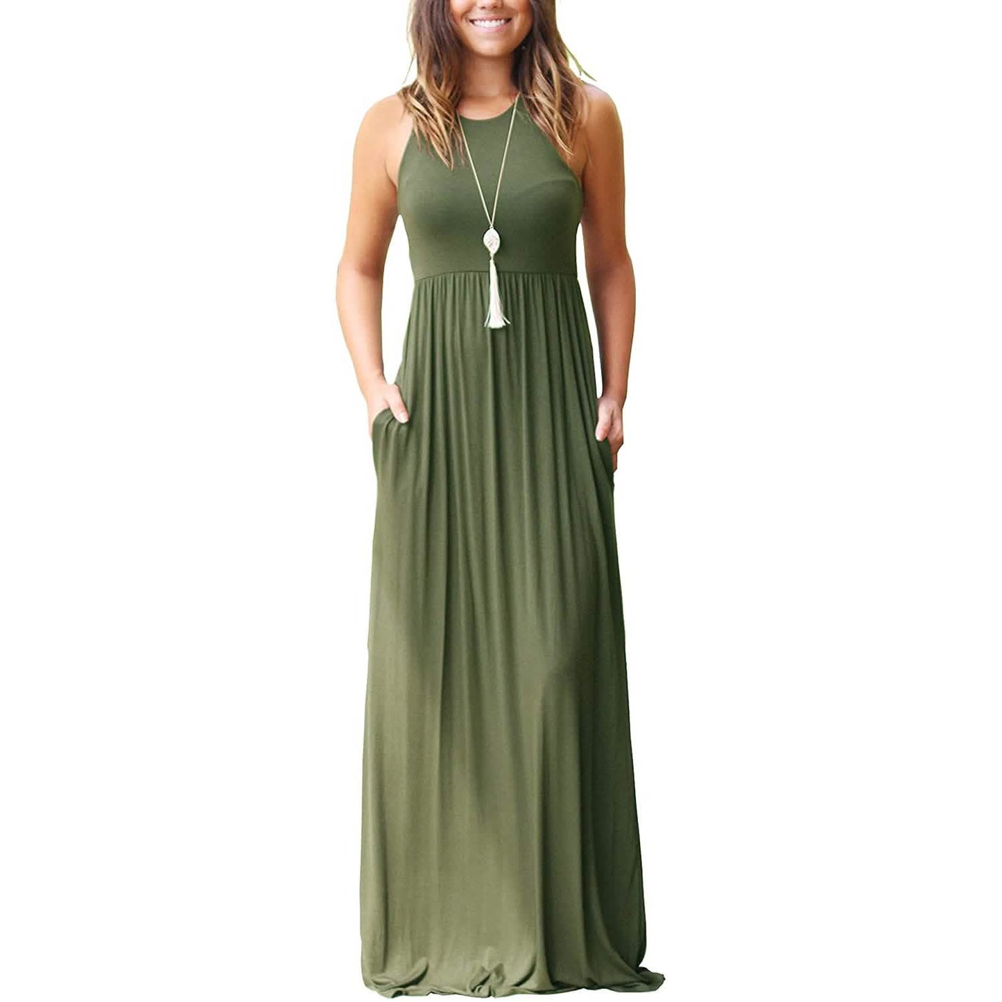 Women's Fashion Summer Sleeveless Racerback Loose Plain Maxi Dresses