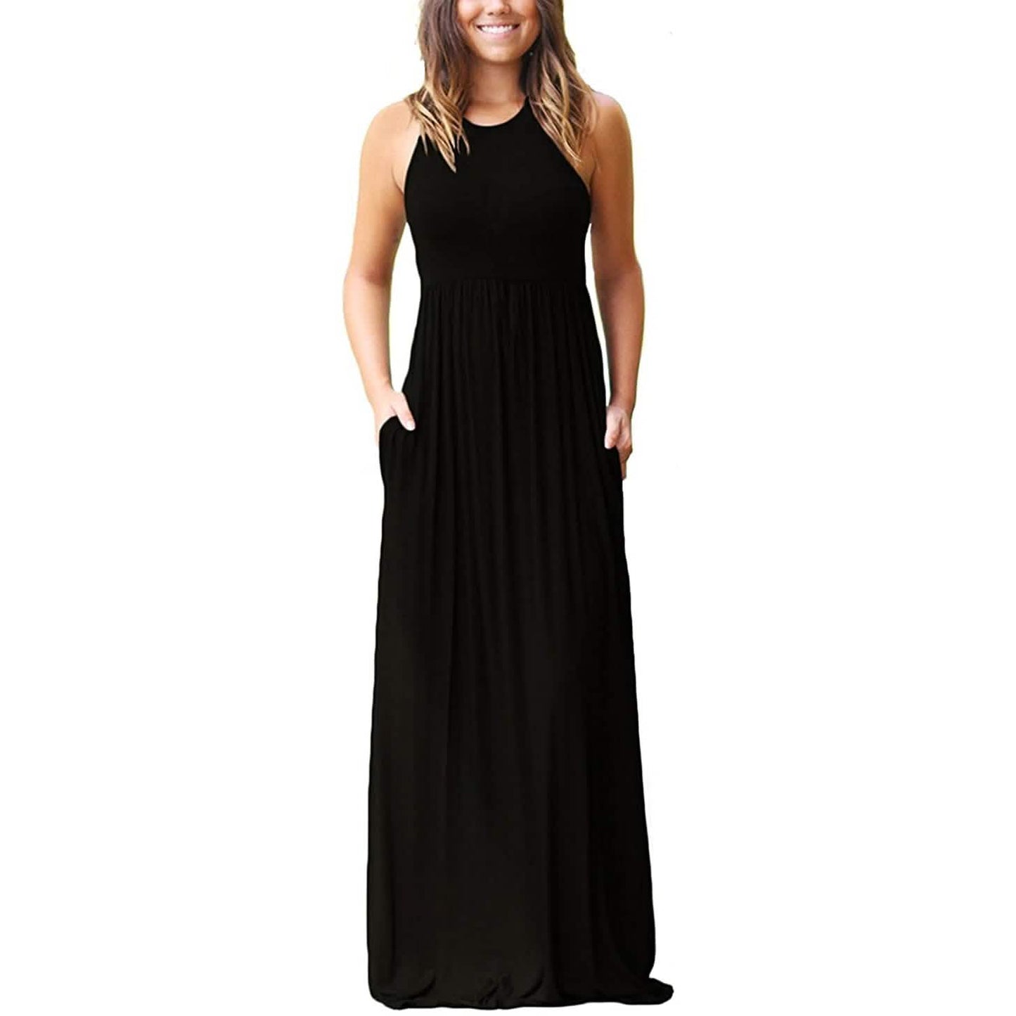 Women's Fashion Summer Sleeveless Racerback Loose Plain Maxi Dresses