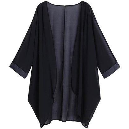 Women's Floral Print Sheer Chiffon Loose Kimono Cardigan Capes