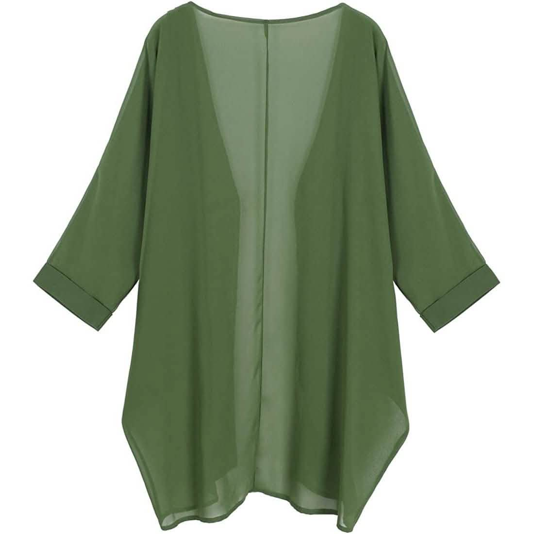 Women's Floral Print Sheer Chiffon Loose Kimono Cardigan Capes