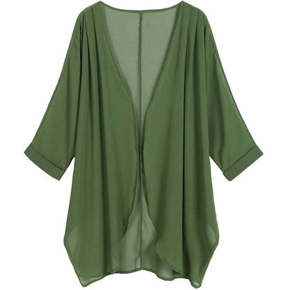 Women's Floral Print Sheer Chiffon Loose Kimono Cardigan Capes