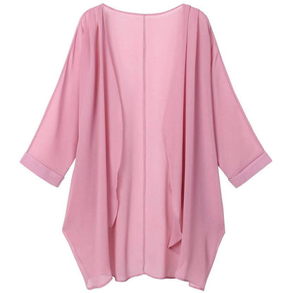 Women's Floral Print Sheer Chiffon Loose Kimono Cardigan Capes