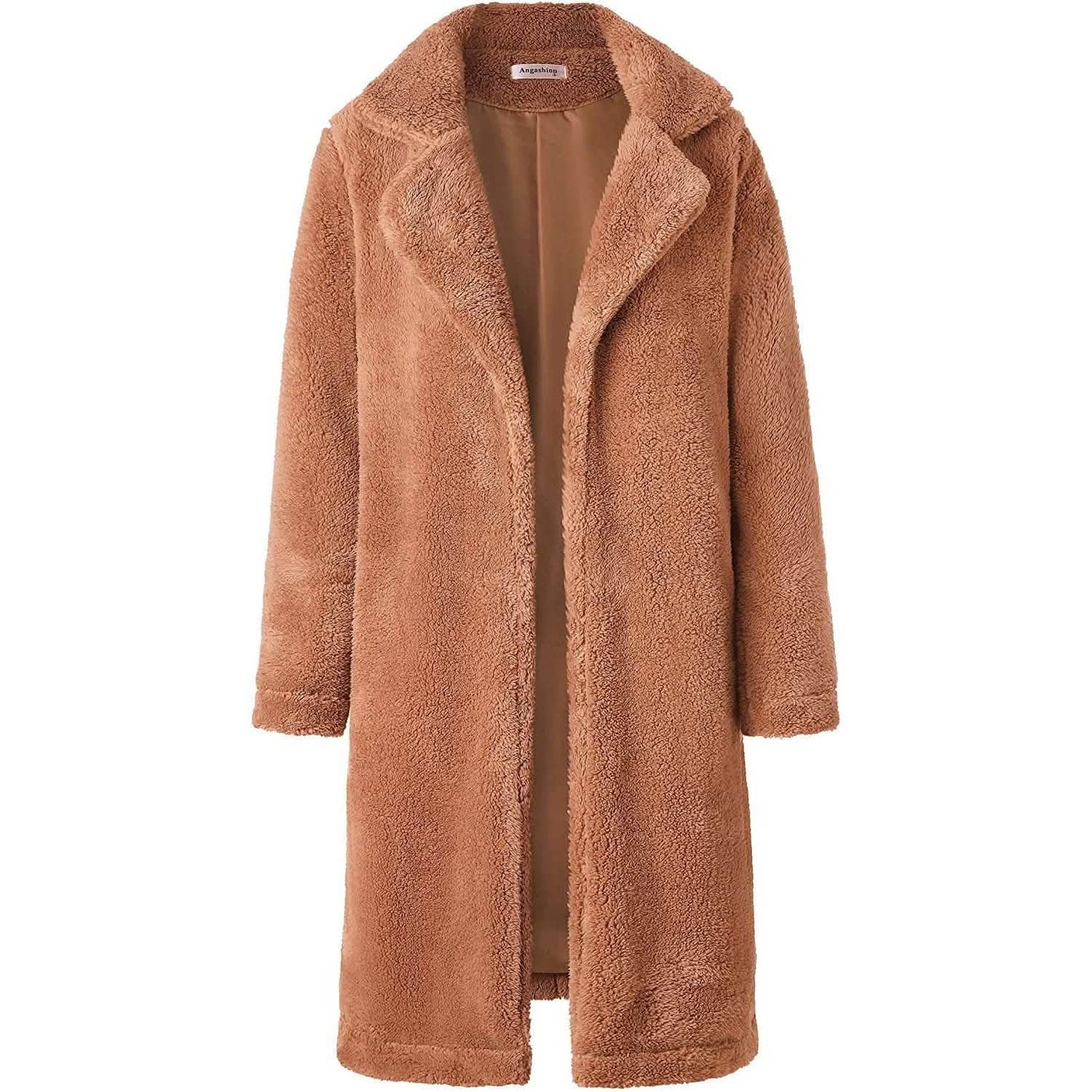 Women's Fuzzy Fleece Lapel Open Front Long Cardigan Coat