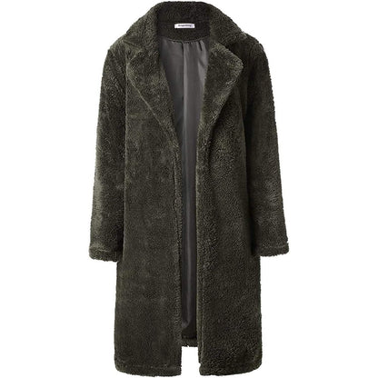 Women's Fuzzy Fleece Lapel Open Front Long Cardigan Coat