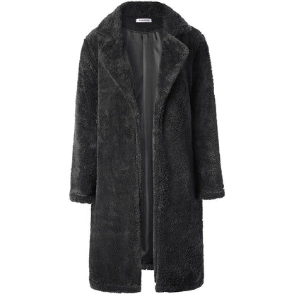 Women's Fuzzy Fleece Lapel Open Front Long Cardigan Coat