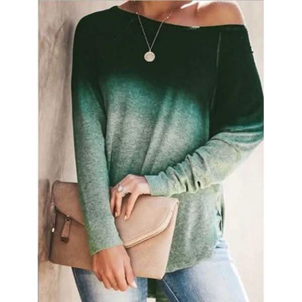 Womens Gradient Color O-neck Long Sleeves