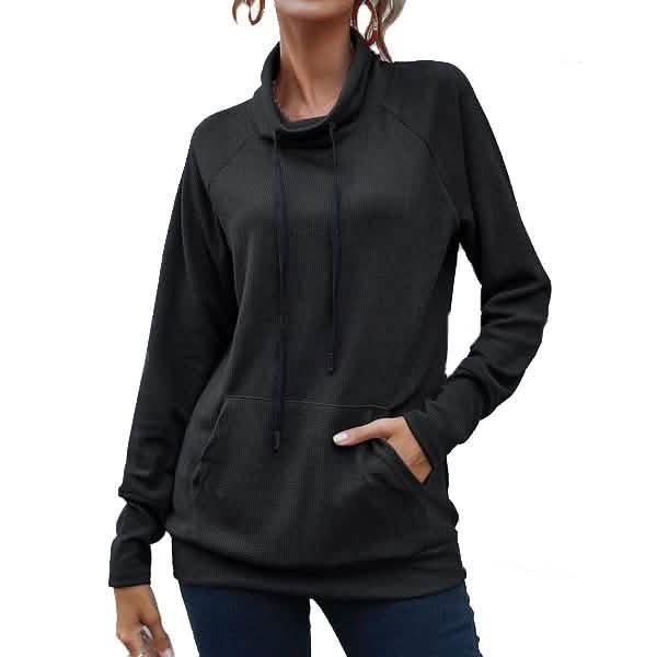 Women's High Collar Long Sleeve Lace Loose Pullover Top Hoodie