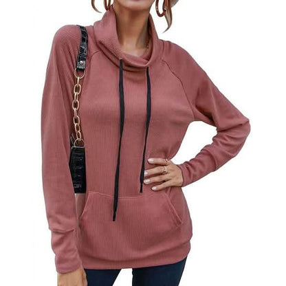 Women's High Collar Long Sleeve Lace Loose Pullover Top Hoodie
