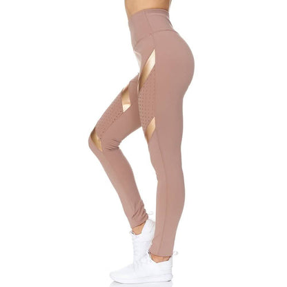 Women's High Waist Active Full Length Leggings With Lazer Cut Mesh
