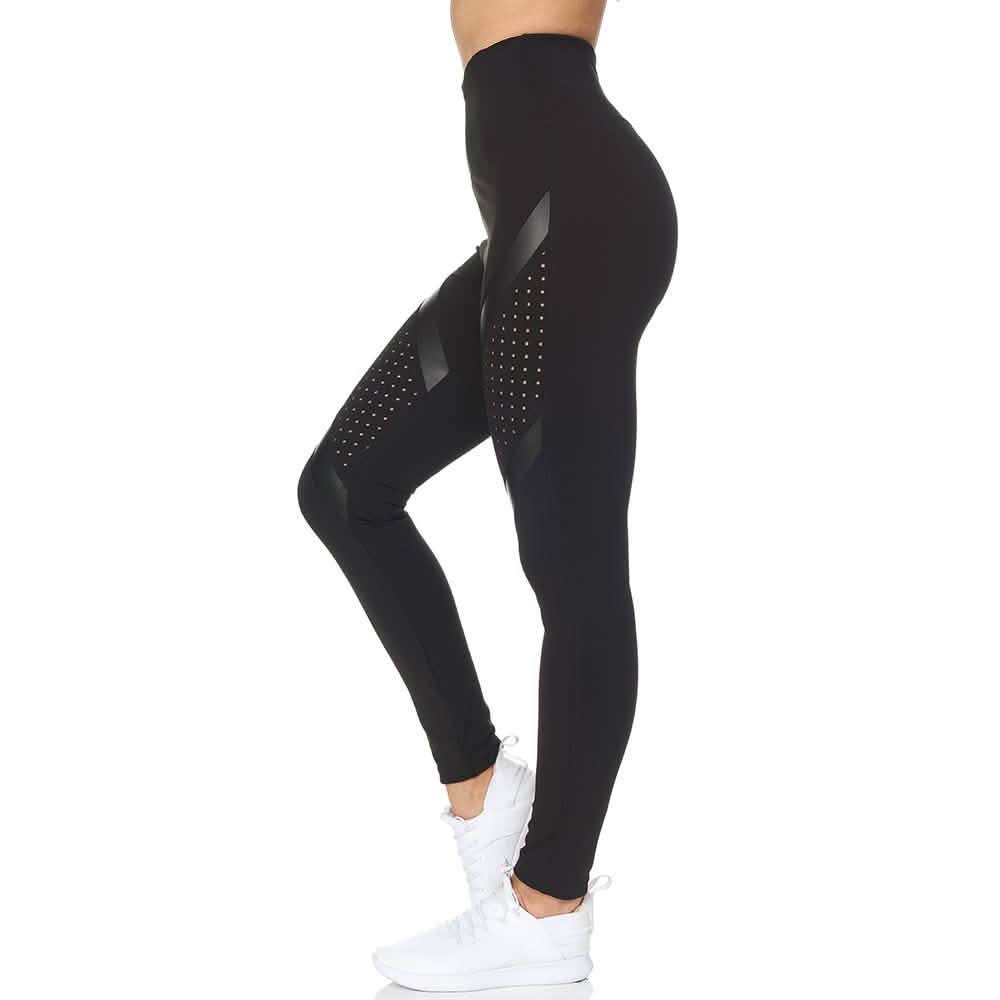 Women's High Waist Active Full Length Leggings With Lazer Cut Mesh