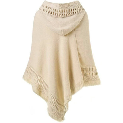 Womens Hooded Cape with Fringed Hem, Crochet Poncho Knitting Patterns