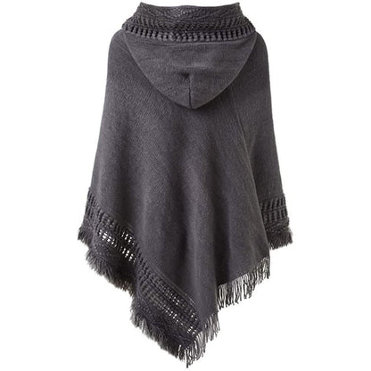 Womens Hooded Cape with Fringed Hem, Crochet Poncho Knitting Patterns