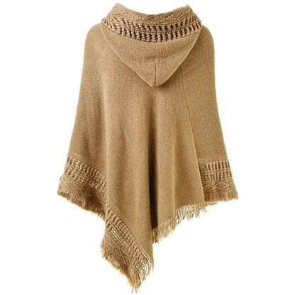Womens Hooded Cape with Fringed Hem, Crochet Poncho Knitting Patterns
