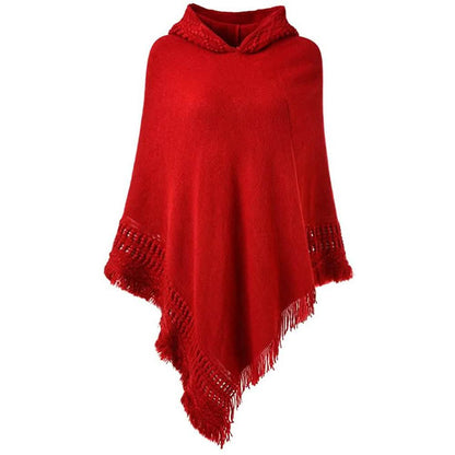 Womens Hooded Cape with Fringed Hem, Crochet Poncho Knitting Patterns
