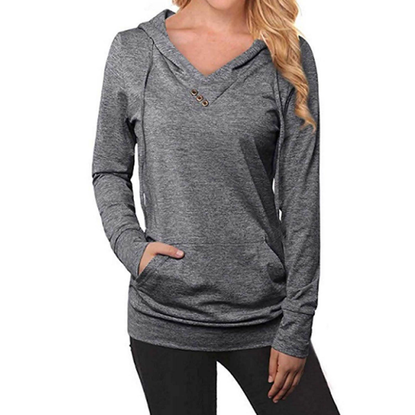 Women's Hoodie Sweatshirt Plain Lace Up Front Pocket
