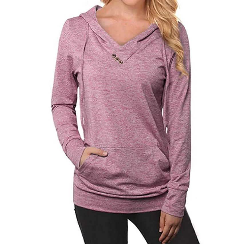 Women's Hoodie Sweatshirt Plain Lace Up Front Pocket