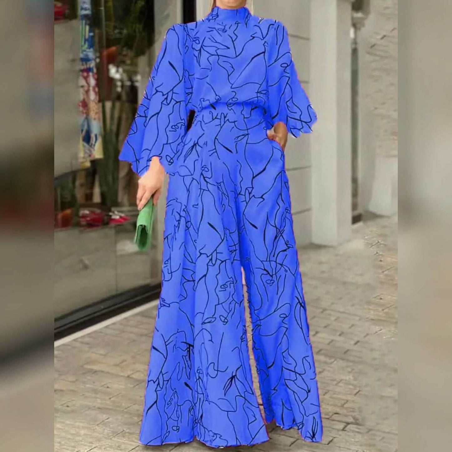 Women's Jumpsuit Pocket Print Floral Stand Collar Streetwear