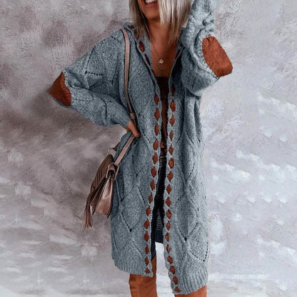 Women's Knitted Color Block Hooded Cardigan Sweater