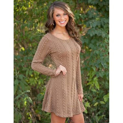 Womens Knitted Crewneck Sweater Dress
