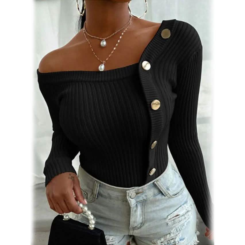 Women's Knitted Solid Color Pullover Sweater
