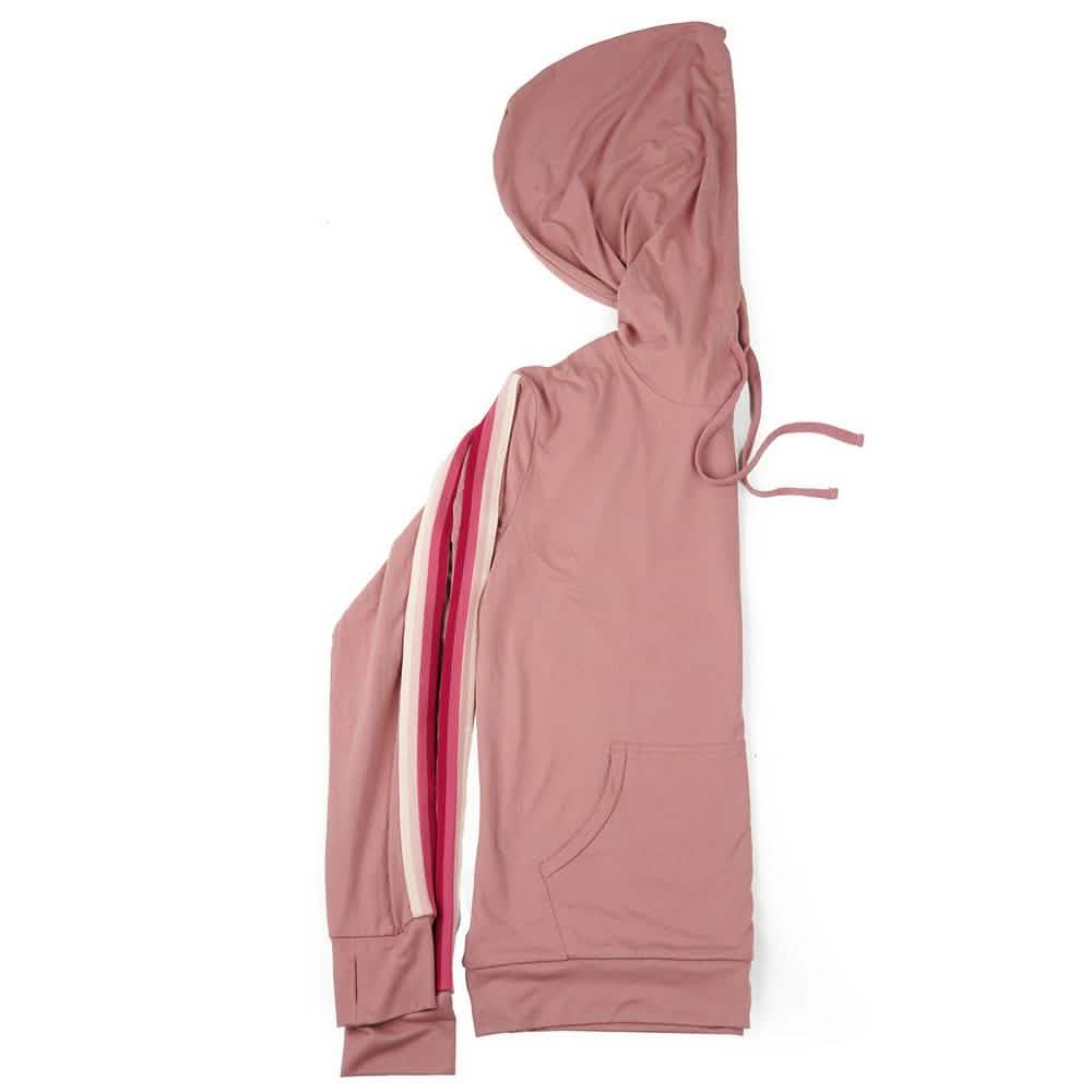 Women's Lightweight Accent Stripes Sweat Shirt Varsity Hoodie