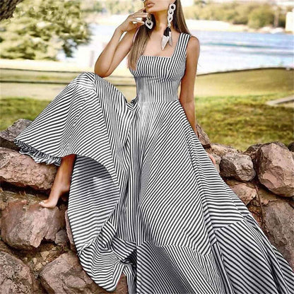 Women's Long A Line Striped Maxi Dress