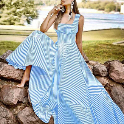 Women's Long A Line Striped Maxi Dress