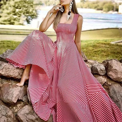 Women's Long A Line Striped Maxi Dress