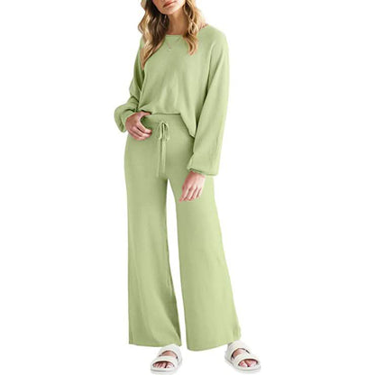 Women's Long Lantern Sleeve Crop Top with Wide Leg Pants Lounge Set