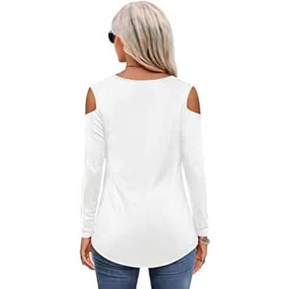 Womens Long Sleeve Cold Shoulder Basic Tee Tops Shirts