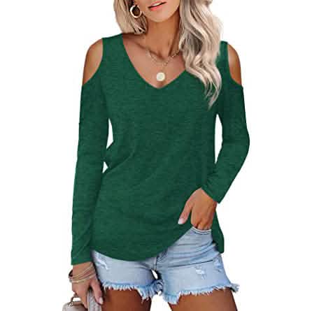 Womens Long Sleeve Cold Shoulder Basic Tee Tops Shirts
