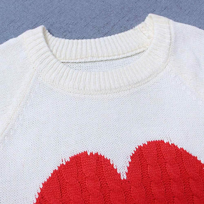 Women's Long Sleeve Crewneck Cute Heart Knitted Sweaters