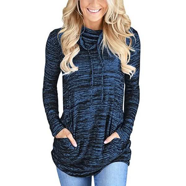 Women's Long Sleeve High Collar Tops Casual Tie Dye Sweatshirt