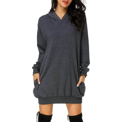 Women's Long Sleeve Hooded Pockets Pullover Hoodie Dress Tunic Sweatshirt